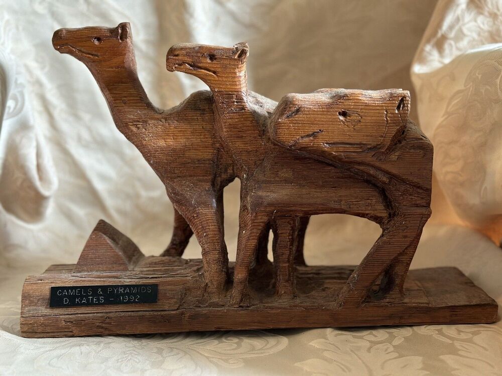 Wood Carved Camels & Pyramid D. Kates 1992